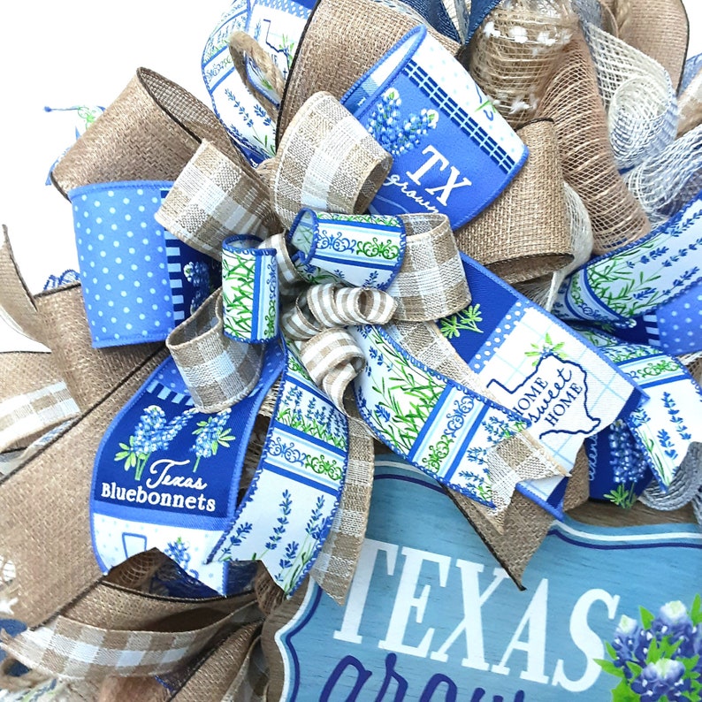 Texas Welcome Wreath, Texas Grown, Texas Bluebonnet Wreath, Texas Front Door Wreath, Texas Wall Decor, Texas State Wreath, Texas Farmhouse image 3