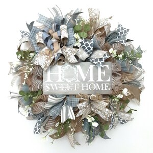 Home Sweet Home Wreath, Farmhouse Welcome Wreath, Everyday Wreath, Floral Decomesh Wreath, Farmhouse Decor, Farmhouse Front Door Wreath