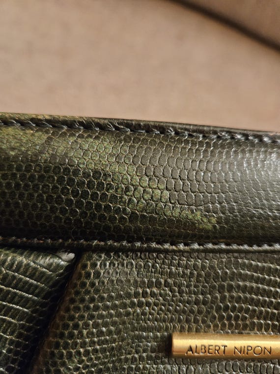 Albert Nipon Vintage Green Leather Shoulder Handb… - image 9