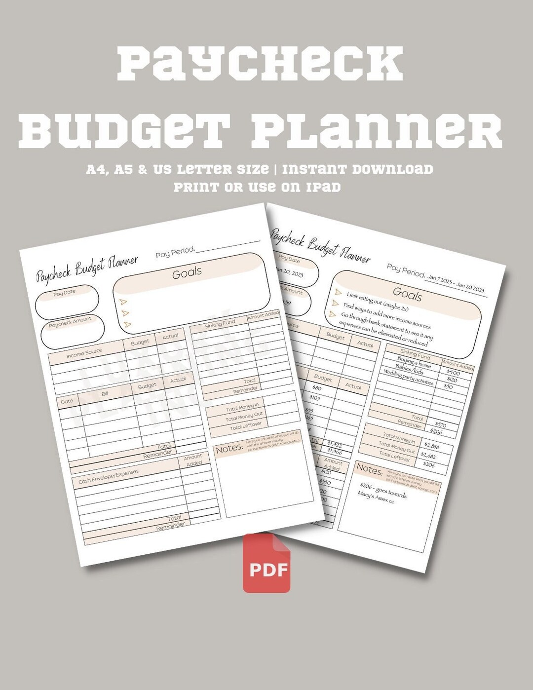 Paycheck Budget Printable, Paycheck Budget Overview Template Printable, Budget Binder, Budget ...