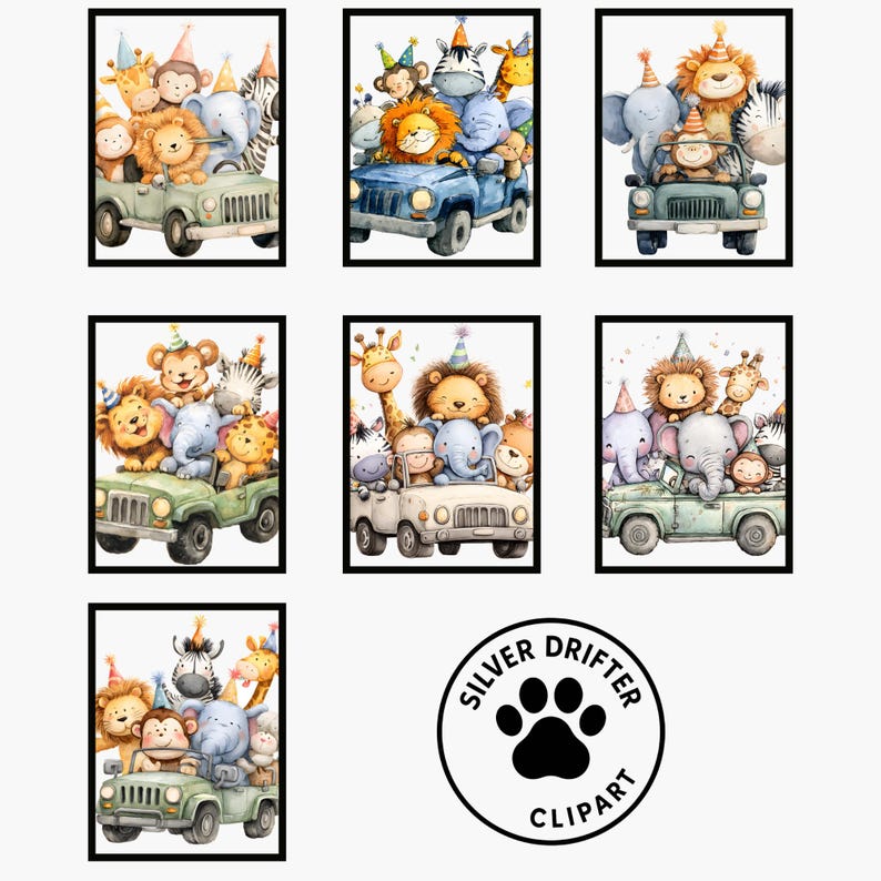 Safari Baby Shower Clipart Bundle | Jungle Animals in Truck ...