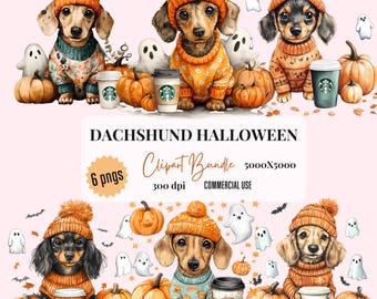 Schattige herfsthond, png-bestand | Pumpkin Spice Teckel Art | Herfst koffieliefhebber clipart | Afdrukbaar Halloween knus huisdier