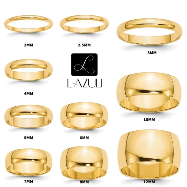 Solid 10K Yellow Gold Polished Domed Engagement, Anniversary, Wedding Band 2mm 2.5mm 3mm 4mm 5mm 6mm 7mm 8mm 10mm 12mm Men's or Women's ring