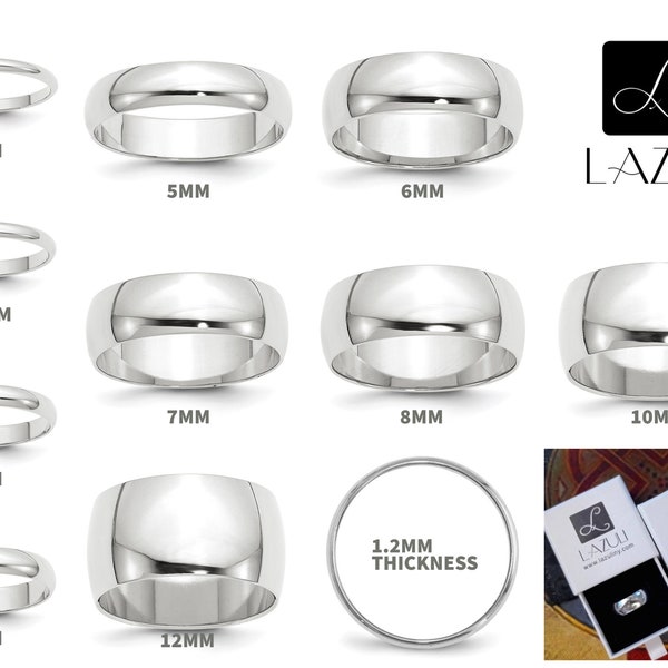 10K Weißgold 2mm 2,5mm 3mm 4mm 5mm 6mm 8mm 10mm 12mm Herren Damen Ehering Ringgrößen 4-14. Daumen Toe Midi Stacking Zigarrenband