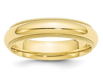 REAL COMFORT FIT 10K Solid Yellow Gold 5mm Milgrain Men's and Women's Wedding Band Ring Sizes 4-14. Solid 10k Yellow Gold, Made in the U.S.