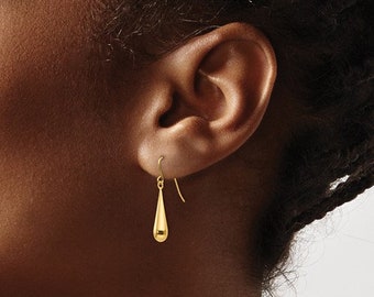 Aretes largos de 1" de alambre francés con forma de lágrima de oro amarillo de 14 quilates, simples, minimalistas, delicados, modernos, NO archivados en oro, NO chapados en oro, se envían gratis