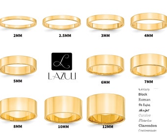 14K Gelbgold 2mm 2.5mm 3mm 4mm 5mm 6mm 7mm 8mm 10mm 12mm Breite Flache Männer Frauen Ehering Ring. Jubiläums Zigarrenband Midi Zehendaumen