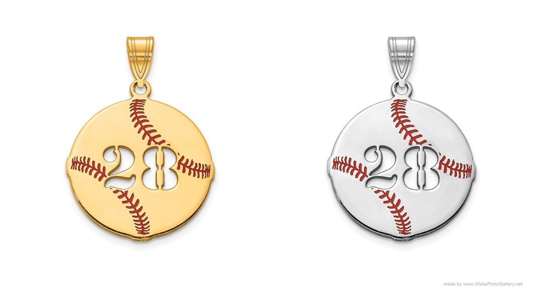 Necklace Included Personalized Cutout Number on Baseball Sterling Silver or Goldplated Silver