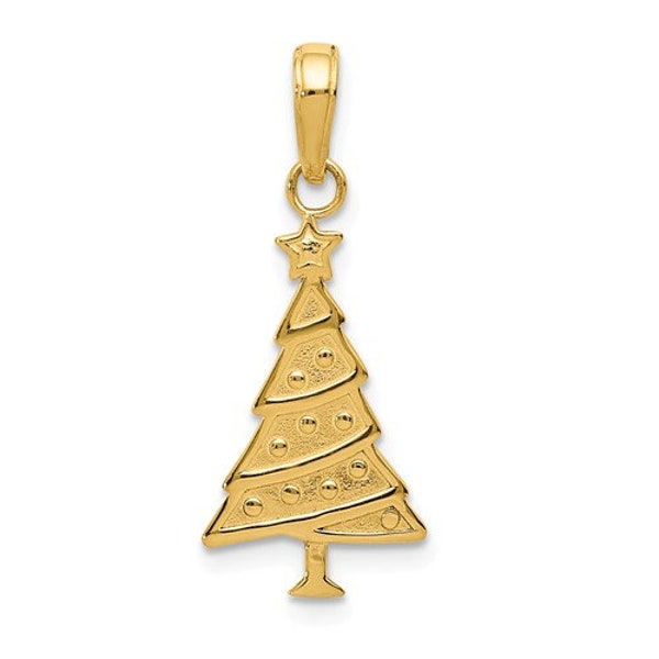 14k Solid Yellow Gold Christmas Tree Pendant Charm for a Chain or Necklace  .9" Long x .5" Width Polished