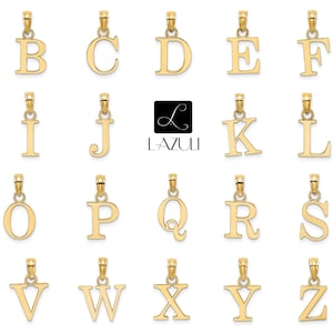 10K or 14K Solid Gold Initial Letter Alphabet Charm Pendant 1/2 " Long Block Font Simple Minimalist Yellow, White or Rose Gold