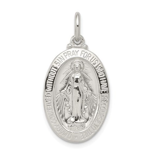 925 Sterling Silver Miraculous Medal for Chain 1.1" L x .6" W. Classic Religious Minimalist Jewelry use gift or Gold plated over Silver.