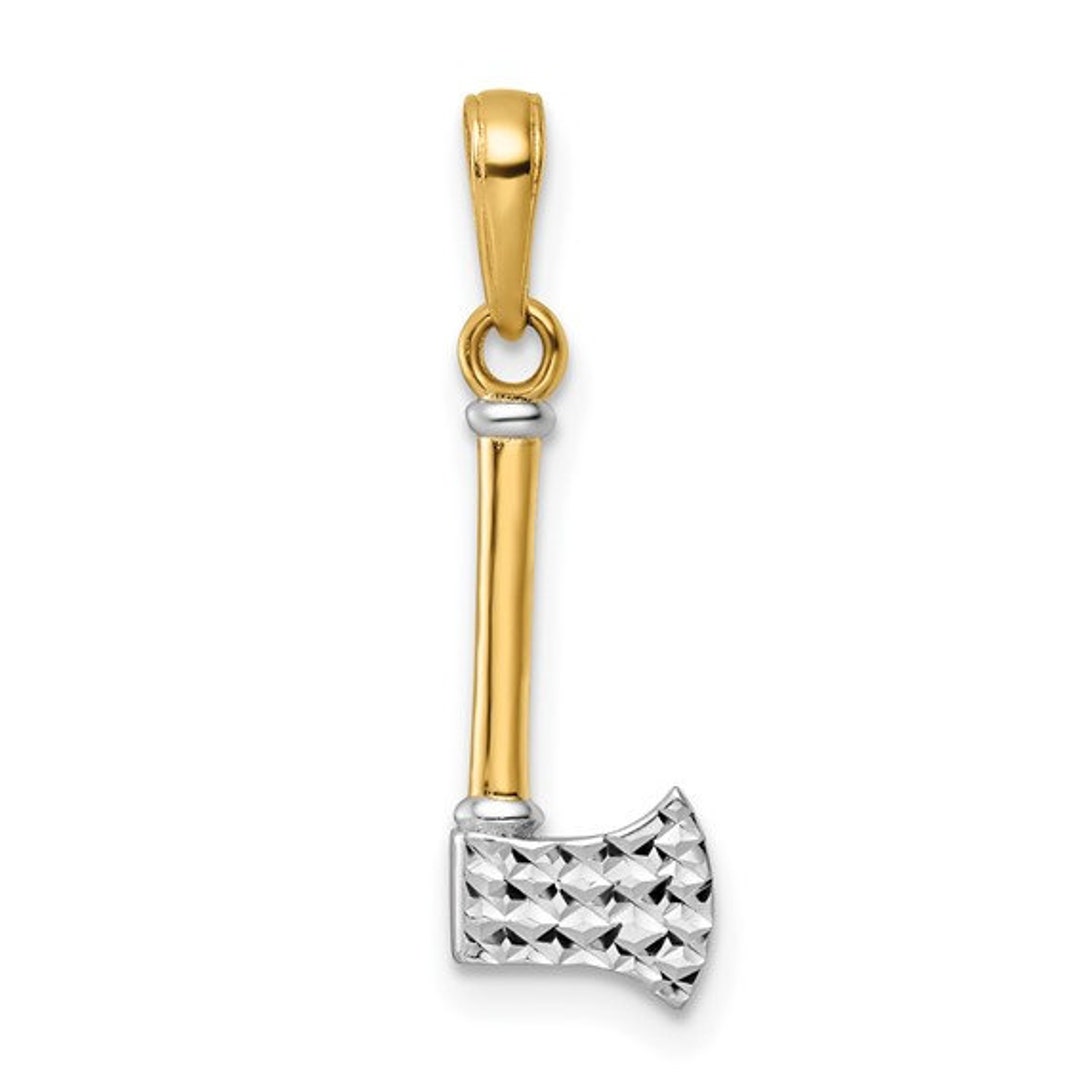 Ambitieus Uitverkoop behuizing 14K 3D Solid Yellow and White Gold Diamond Cut Axe Charm - Etsy