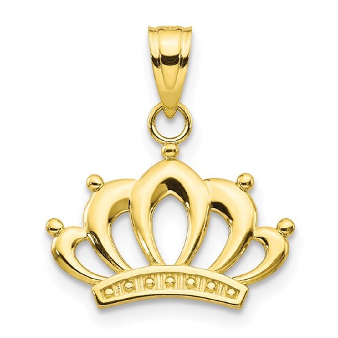 10k Tiny Solid Yellow Gold Crown Little Princess Pendant Charm