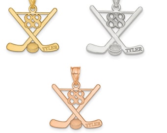 Personalisierte Name & Nummer 14k Gelb oder Weißgold oder Sterling Silber oder Vergoldetes Silber Eishockeyschläger Lasergravur Angepasst