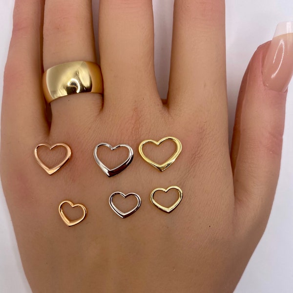 14K oder 10k Gelb, Weiß oder Rose Gold 2-D Floating Heart Slides Charm Anhänger für Halskette Kette oder Ohrringe