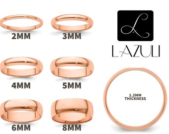 Alliance en or rose massif 10 carats, 2 mm 3 mm 4 mm 5 mm 6 mm 8 mm de large, homme, femmes, tailles 4-14. Or rose massif 10 carats, bague midi pouce orteil