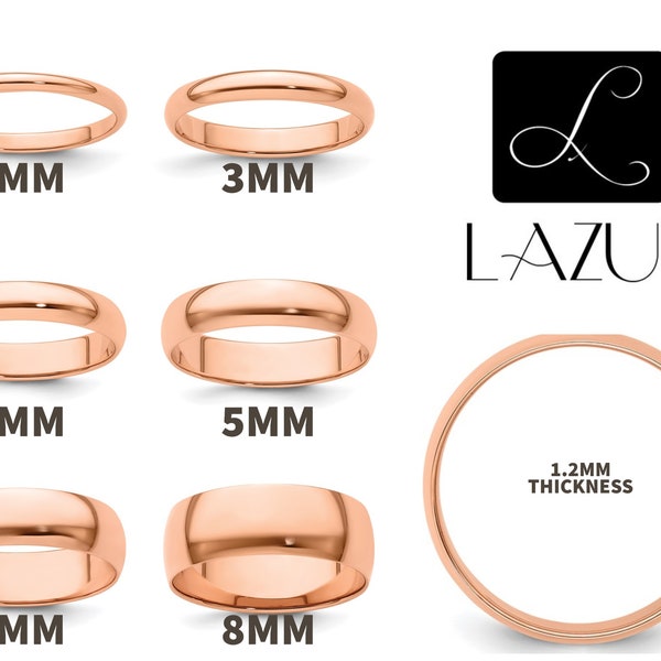 Anillo de boda para hombre y mujer de oro rosa macizo de 10 quilates, 2 mm, 3 mm, 4 mm, 5 mm, 6 mm, 8 mm de ancho, tamaños 4 a 14. Oro rosa macizo de 10 quilates, anillo midi con dedo del pulgar apilable