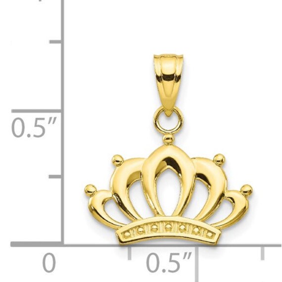 10k Tiny Solid Yellow Gold Crown Little Princess Pendant Charm