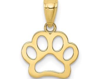 10k Tiny Solid Yellow Gold Dog Paw Puppy Pendant Charm for a Chain or Necklace  .5" Long Not Gold Plated. Real 10K Gold