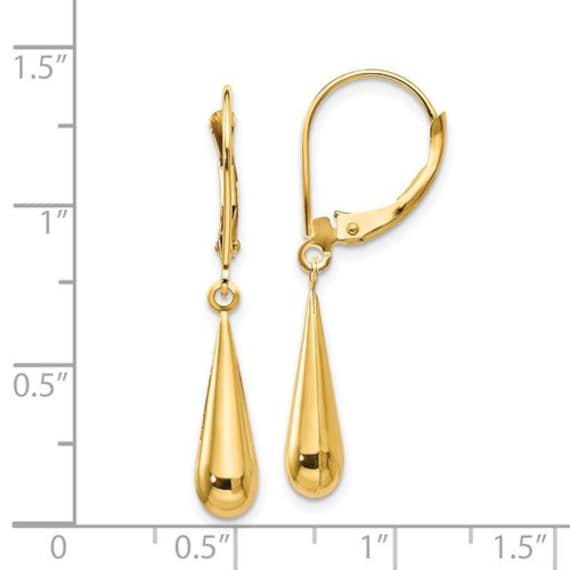 14K Yellow Gold Teardrop Dangle Lever Back 1 1/4 Long Earrings