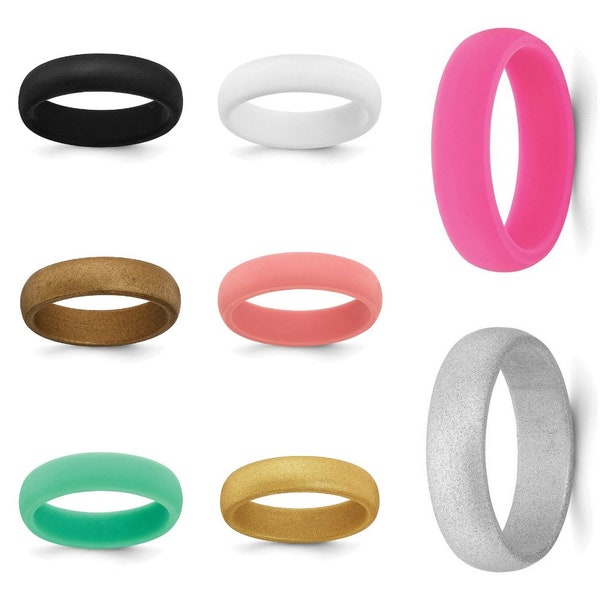 Silicone Ring Wedding Band Flexible Athletic Military Workout Working Jewelry 5.7mm Width Ships free Active lifestyle Engagement Promise