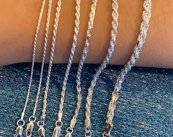 Made in Italy Rope Chain TD Necklace, Anklet, Bracelet - Sterling Silver Made in Italy Rope Chain TD Necklace, Anklet, Bracelet - Sterling Silver