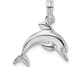 Solid 925 Sterling Silver 3D Jumping Dolphin Polished Pendant Charm for a Chain or Necklace. REAL STERLING SILVER