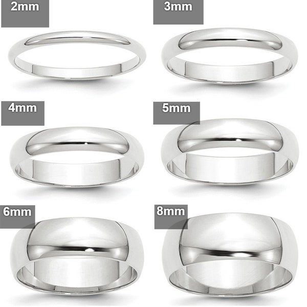 Banda de matrimonio para hombre y mujer 10K oro blanco anillo 2mm 2.5mm 3mm 4mm 5mm 6mm 8mm de ancho Tamaños 4-14. aniversario compromiso