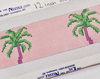 Palm Trees 12" Loop Key Chain, Free Initials, Needlepoint Key Chain Kit, Includes Canvas and Thread, Custom Designs Available