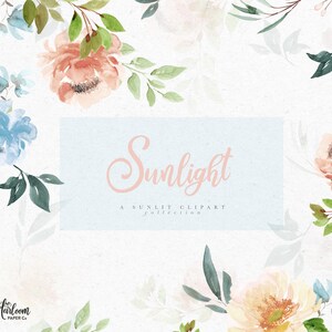 Sunlight Watercolor Floral Clipart, Watercolor Floral Elements, Dusty Blue Peony, Blush Roses, Peonies and Roses Wreath, Floral Bouquet