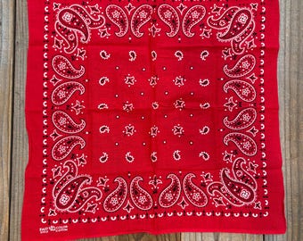 Vintage Distressed Red Elephant Brand Trunk Up Paisley 100% Cotton Bandana Handkerchief #78