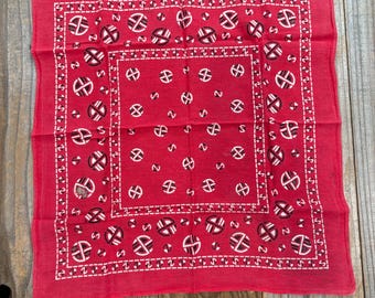 Vintage Distressed Red Geometric Fast Color 100% Cotton Paisley Bandana Handkerchief #48