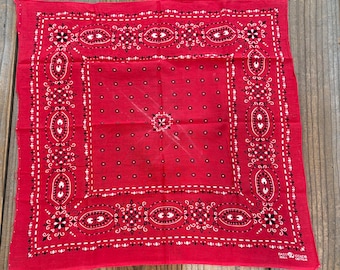 Vintage Distressed Red Elephant Brand Trunk Up Paisley 100% Cotton Bandana Handkerchief #74