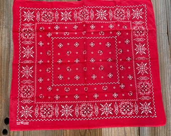Vintage Distressed Red Elephant Brand Trunk Up Paisley 100% Cotton Bandana Handkerchief #80