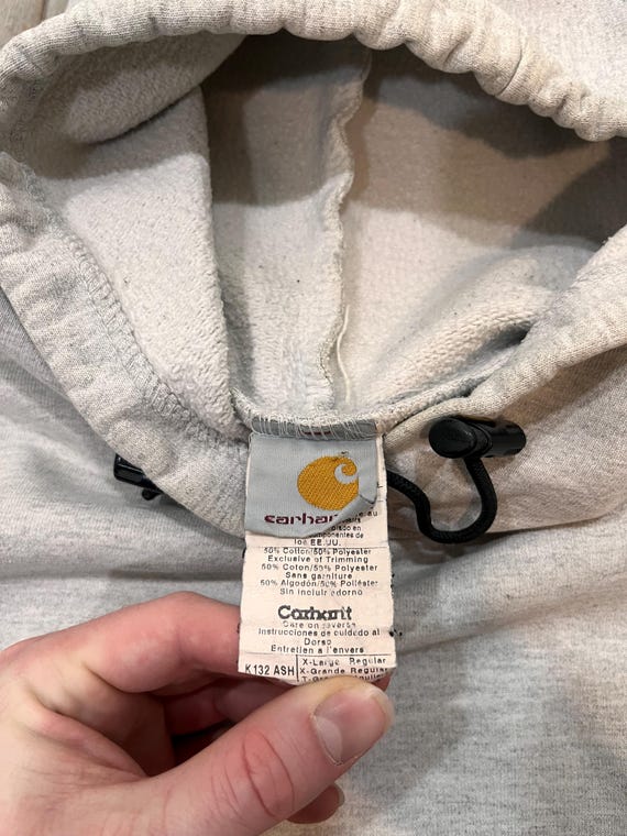 Vintage Carhartt Gray Elastic String Pullover Hoo… - image 5