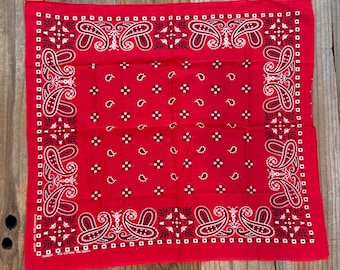 Vintage Red Tuside Brand Paisley 100% Cotton Bandana Handkerchief #68