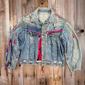 Chaqueta vaquera estilo camionero psicodélica, personalizada, con tachuelas y costuras a mano de Lee Riders, años 60 y 70