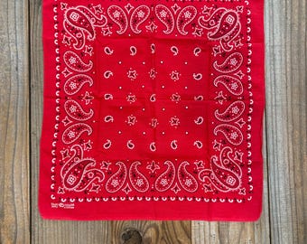 Vintage Distressed Red Elephant Brand Trunk Up Paisley 100% Cotton Bandana Handkerchief #77