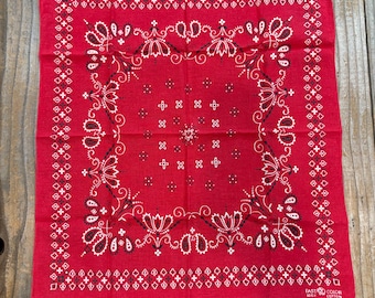 Vintage Distressed Red Elephant Brand Trunk Up Paisley 100% Cotton Bandana Handkerchief #75