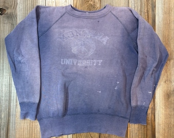 Maglia girocollo vintage Velva Sheen Montana University Thrashed Faded blu navy S/M