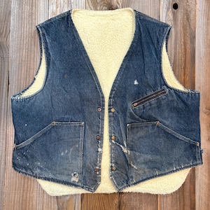 Vintage zniszczony Carter's Watch the Wear Denim Sherpa Vest