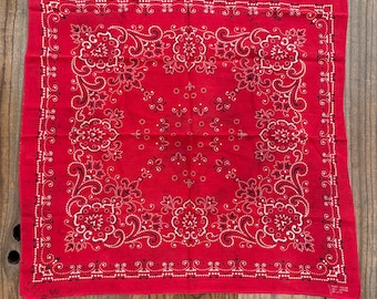 Vintage Distressed Red Fast Color 100% Cotton Paisley Bandana Handkerchief #44