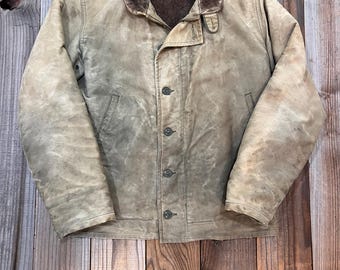 Giacca da ponte N-1 vintage in piqué di alpaca con stampa stencil della seconda guerra mondiale USS Massey