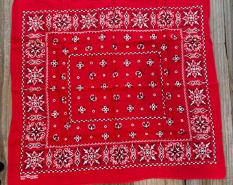 Vintage Distressed Red Elephant Brand Trunk Up Paisley 100% Cotton Bandana Handkerchief #79
