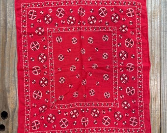 Vintage Distressed Red Geometric Fast Color 100% Cotton Paisley Bandana Handkerchief #47