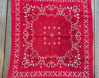 Vintage Distressed Red Elephant Brand Trunk Up Paisley 100% Cotton Bandana Handkerchief #76