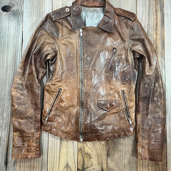 Early Rick Owens Distressed Brown Leather Jacket Mainline