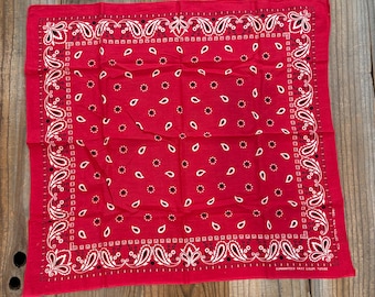 Vintage Red Tuside Brand Paisley 100% Cotton Bandana Handkerchief #66