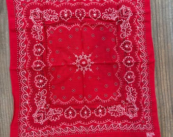 Vintage Red Fast Color 100% Cotton Paisley Bandana Handkerchief #49