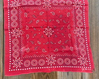 Vintage Distressed Red Elephant Brand Trunk Down Paisley 100% Cotton Bandana Handkerchief #84